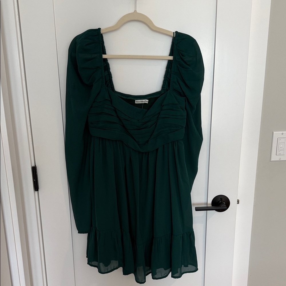 Abercrombie & Fitch Dark Green Long Sleeve Babydoll Dress